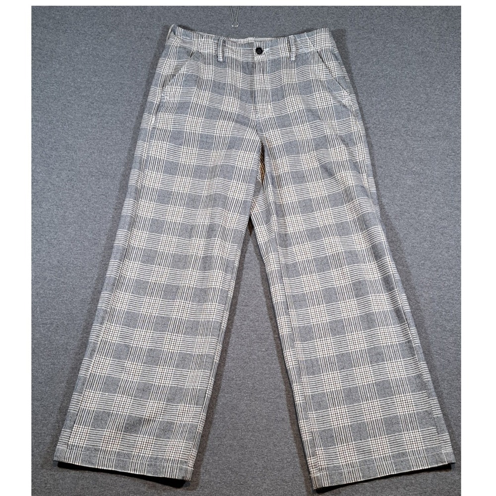 American Eagle Grey Plaid Wide Leg Trousers Workwear Pants Women Size 8 0809